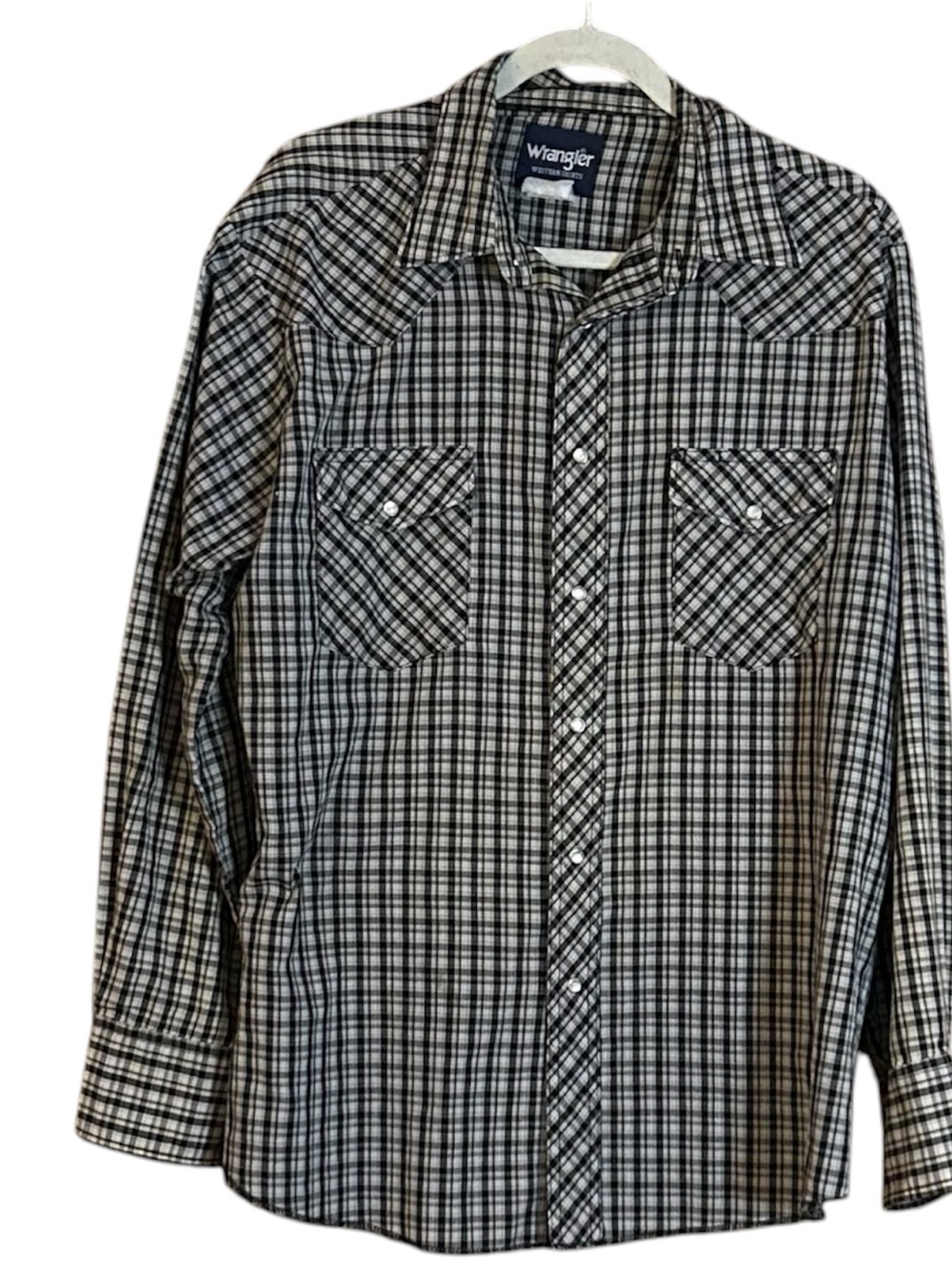 Wrangler Western Pearl Snap Shirt Black White Check Cowboy Core Y2K L